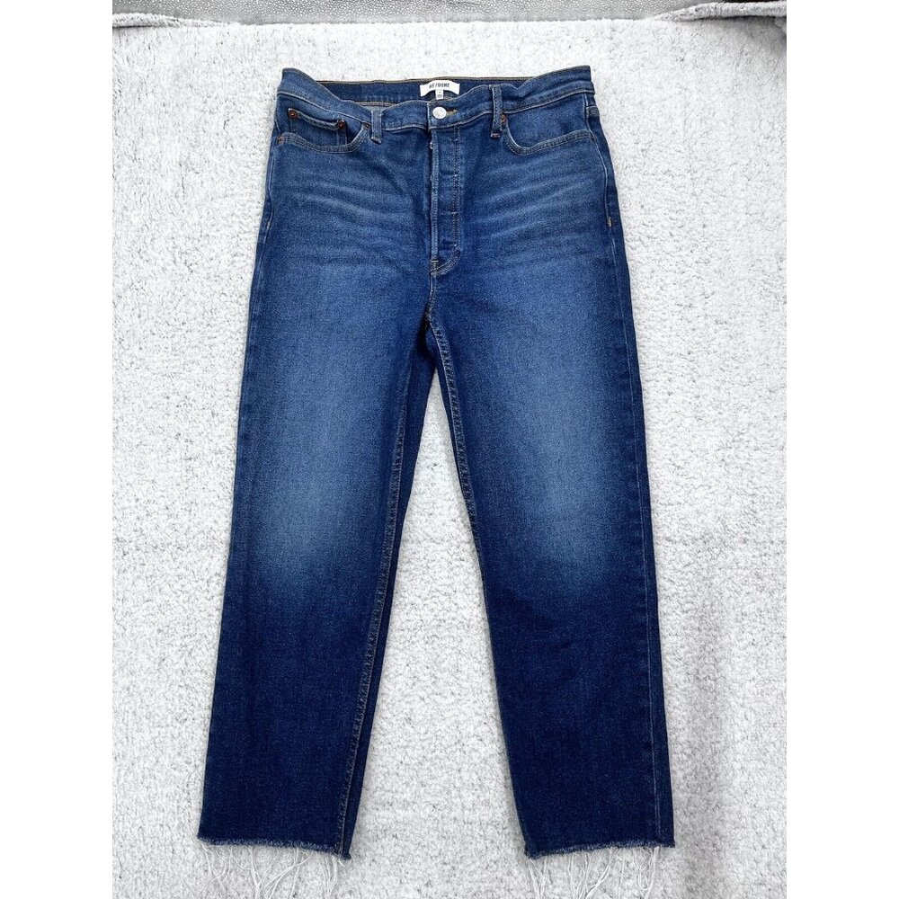 Re/Done Jeans Womens Sz 32 70s Stove Pipe Dark Wash Denim Button Fly - Picture 4 of 14